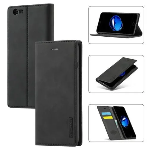Funda para iPhone 6 / 6S Lc.Imeeke Ultrafina con Tapa Horizontal, TPU Mate y Cuero PU con Soporte y Ranuras (Negro)