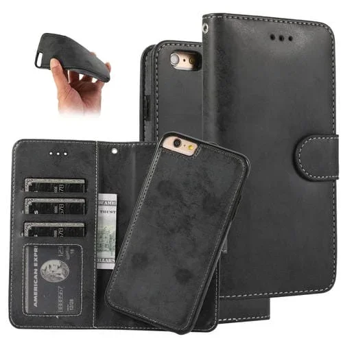 Funda para iPhone 6 Klt888-2 Retro 2 en 1 Cuero TPU + PU Tapa Magnética Soporte Ranuras Tarjetas Marco Fotos Billetera (Negro)