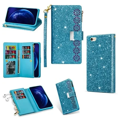 Funda para iPhone 6 Plus 6S Plus Cuero con Ranuras para Tarjetas Soporte Billetera Cordón (Azul Cielo)