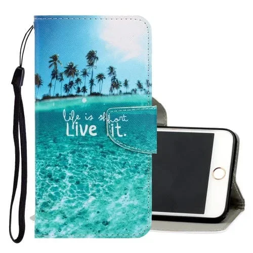 Funda para iPhone 6 Plus / 6S Plus Cuero PU con Tapa Horizontal, Dibujo 3D, Soporte, Ranuras y Billetera (Árbol de Coco)