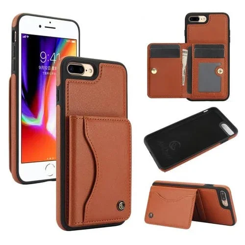 Funda para iPhone 7 Plus/8 Plus Awquer Cuero con Tapa Horizontal para Tarjetas y Soporte (Marrón)