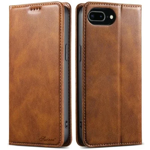 Funda para iPhone 7 Plus/8 Plus Suteni J02 de Cuero con Billetera y Cera de Aceite (Marrón)
