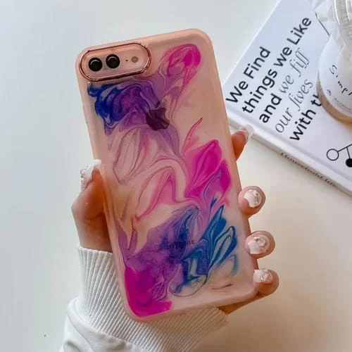 Funda para iPhone 8 Plus y 7 Plus Pintura al Óleo Galvanoplastia TPU (Rosa)