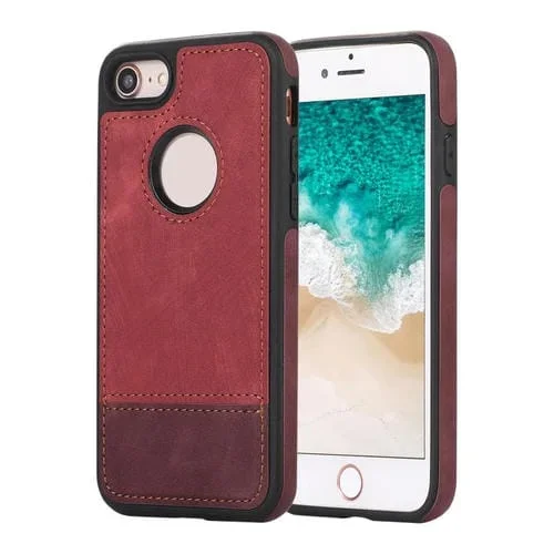Funda para iPhone SE 2022/2020/8/7 Empalme Costura Caja de Teléfono de PU con Recorte (Rojo)