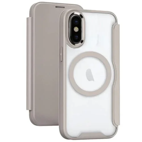 Funda para iPhone X Magsafe Rfid Bloqueo Adsorción Cuero con Tapa (Caqui)