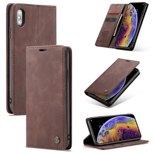 Funda para iPhone X / Xs Caseme-013 Cuero con Tapa Horizontal Esmerilada Retro Multifuncional (Café)