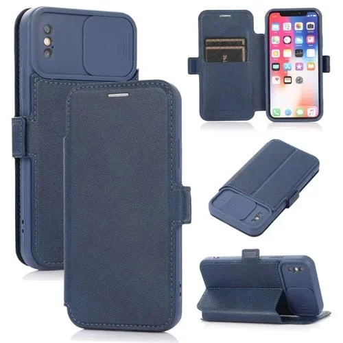 Funda para iPhone X Xs Pu Cuero con Tapa Horizontal Silicona Soporte Ranura Tarjeta (Azul)