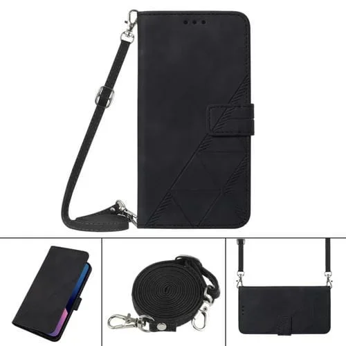 Funda para iPhone Xr Crossbody 3D Cuero con Tapa en Relieve (Negro)