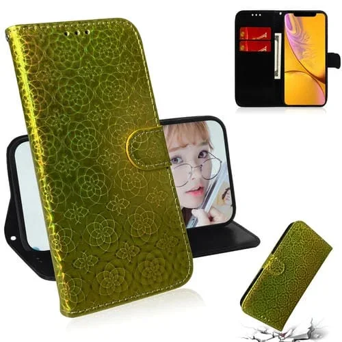 Funda para iPhone Xr Cuero Pu Hebilla Magnética Soporte Tarjetas Billetera Cordón (Dorado)