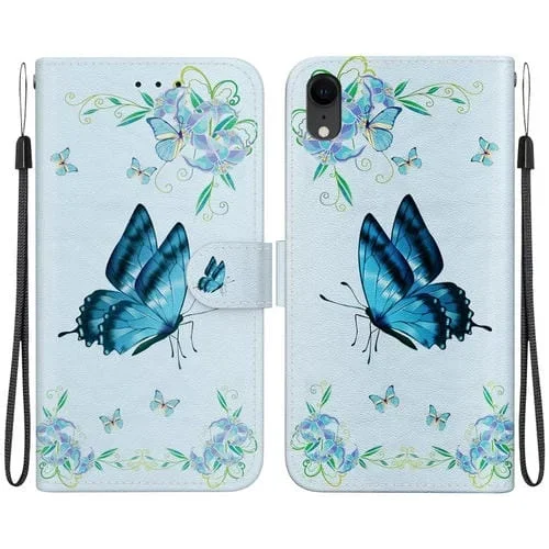 Funda para iPhone Xr de Cuero con Dibujo Coloreado Textura de Cristal (Pensamientos Azules)