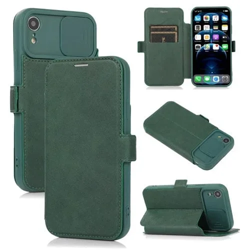 Funda para iPhone Xr PU + Silicona con Soporte y Ranura para Tarjeta (Verde)