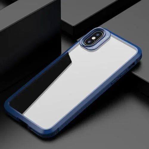 Funda para iPhone Xr Serie Mg Fibra de Carbono TPU + PC Transparente Airbag de Cuatro Esquinas (Azul)