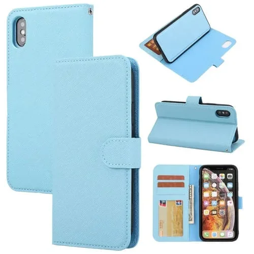 Funda para iPhone Xs Max Cross Texture Cuero Desmontable (Azul)