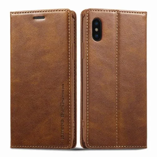 Funda para iPhone Xs Max Lc.Imeeke RFID Cuero Antirrobo (Marrón)