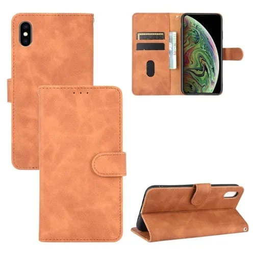 Funda para iPhone Xs / X Cuero PU Hebilla Magnética Flip Horizontal Soporte Ranuras Tarjetas Billetera (Marrón)