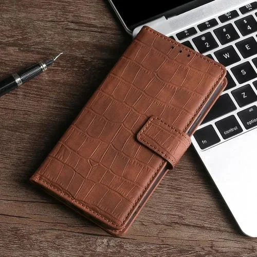 Funda para LG K22 con Textura de Cocodrilo y Cierre Magnético de Cuero (Marrón)