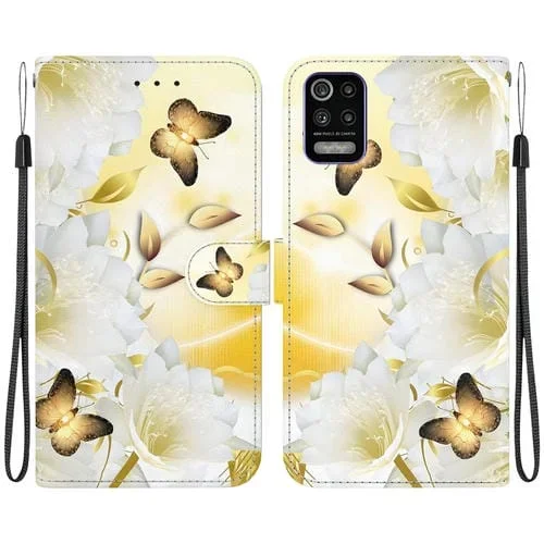 Funda para LG K52 K62 Q52 de Cuero con Dibujo Coloreado y Textura de Cristal (Epiphyllum de Mariposa Dorada)