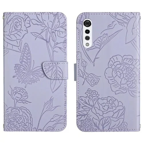 Funda para LG Velvet 2 Pro Cuero En Relieve Peonía y Mariposa (Púrpura)