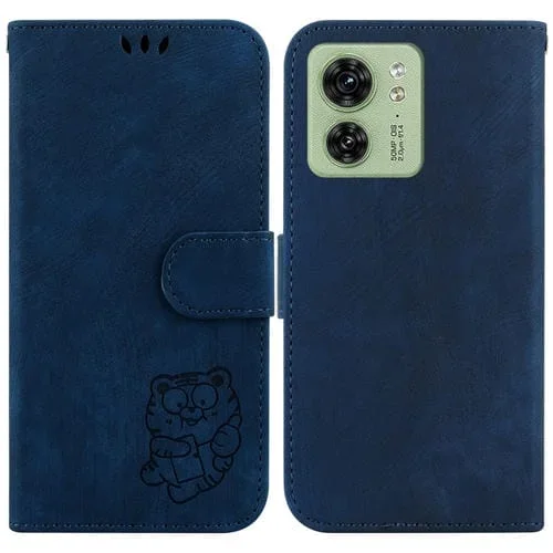 Funda para Motorola Edge 40 de Cuero con Relieve Little Tiger (Azul Oscuro)