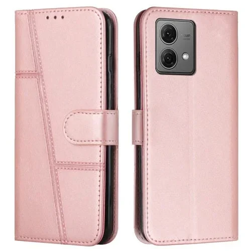 Funda para Motorola Edge 40 Neo de Cuero con Hebilla y Textura de Becerro (Oro Rosa)