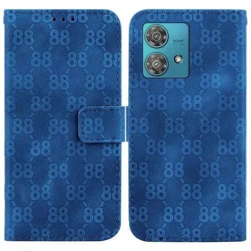 Funda para Motorola Edge 40 Neo de Cuero con Relieve en Forma de 8 Dobles (Azul)