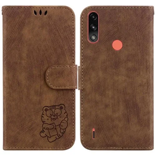 Funda para Motorola Moto E7 Power / E7I Power de Cuero con Relieve Little Tiger (Marrón)