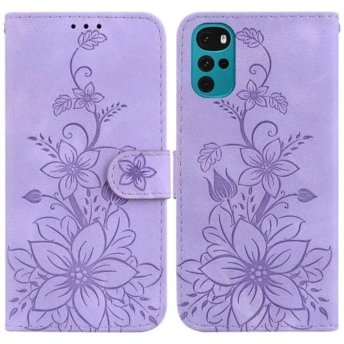 Funda para Motorola Moto G22 Lily de Cuero en Relieve (Púrpura)