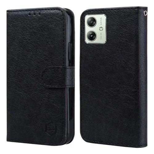 Funda para Motorola Moto G54 Sensación de Piel Textura de Cuero Aceitoso PU + TPU (Negro)