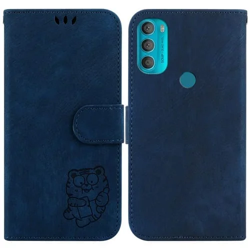Funda para Motorola Moto G71 5G Cuero con Relieve Little Tiger (Azul Oscuro)