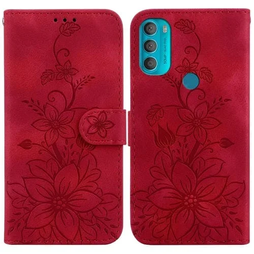Funda para Motorola Moto G71 5G Lily de Cuero en Relieve (Rojo)