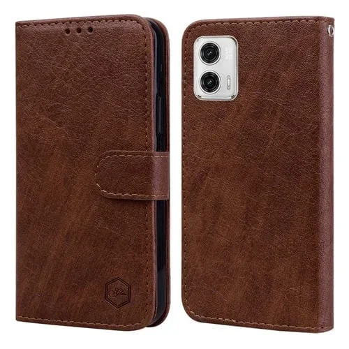 Funda para Motorola Moto G73 Sensación de Piel Textura de Cuero Aceitoso PU + TPU (Marrón)
