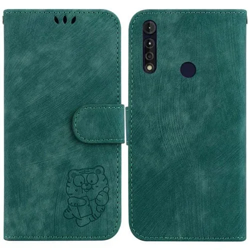 Funda para Motorola Moto G8 Power Lite de Cuero con Relieve Little Tiger (Verde)