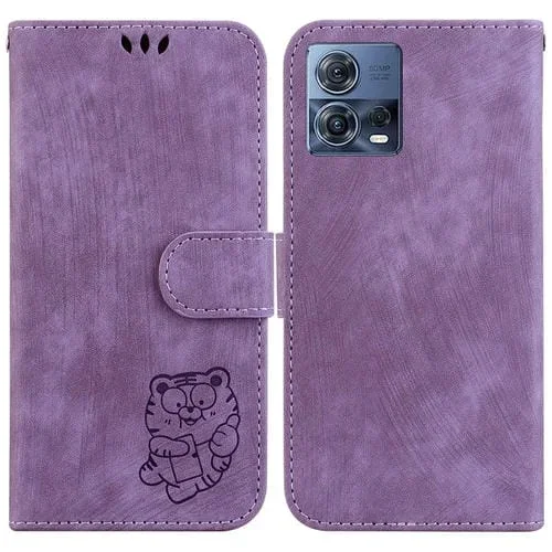 Funda para Motorola Moto S30 Pro 5G de Cuero con Relieve Little Tiger (Púrpura)