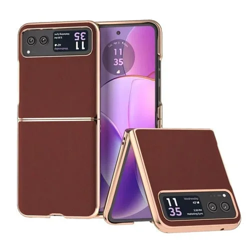 Funda para Motorola Razr 40 con Revestimiento Nano Serie Silk de Cuero Genuino (Café)