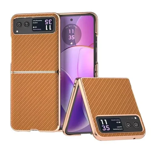 Funda para Motorola Razr 40 con Textura de Fibra de Carbono y Galvanoplastia Nano (Marrón)