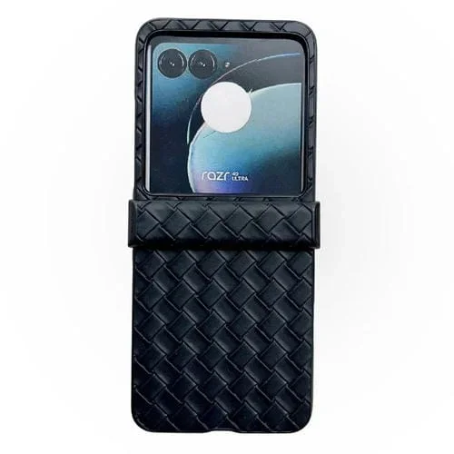 Funda para Motorola Razr 40 Ultra Juego de 3 Piezas PU Plegable con Textura Tejida (Negro)