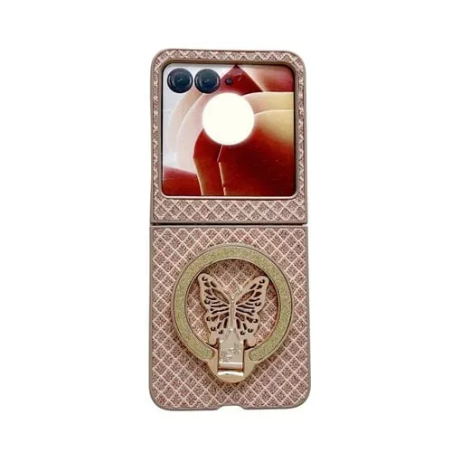 Funda para Motorola Razr 50 con Soporte PC Diseño Rombos y Diamantes Brillantes (Dorada)