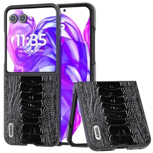 Funda para Motorola Razr 50 Ultra Abeel Serie Weilai de Cuero Genuino (Negro)