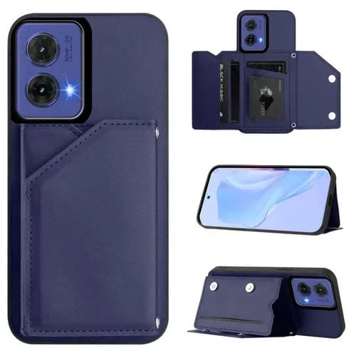 Funda para Motorola S50 Neo Skin Feel con 4 Ranuras para Tarjetas y Correa para Muñeca (Azul)