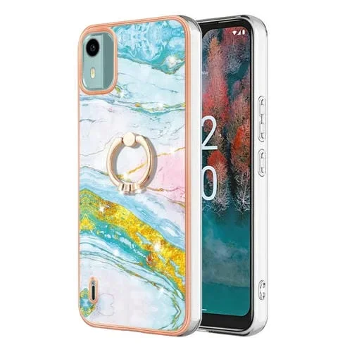 Funda para Nokia C12 Imd TPU Mármol Galvanizado con Soporte para Anillo (Verde)