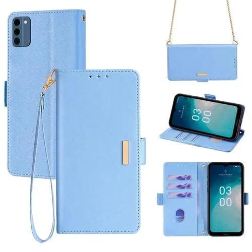 Funda para Nokia C300 4G con Cadena Cruzada de Cuero (Azul)