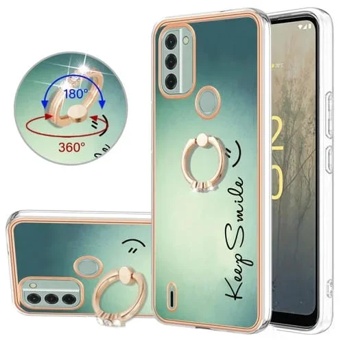 Funda para Nokia C31 Galvanoplastia IMD Doble Cara con Soporte para Anillo (Sonrisa)