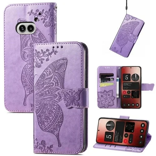 Funda para Nothing Phone 2A Cuero con Relieve Flor de Amor y Mariposa (Iilac)