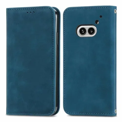 Funda para Nothing Phone 2A de Cuero con Tapa Magnética y Sensación de Piel Retro (Azul)