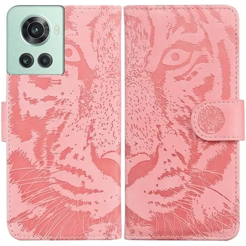 Funda para OnePlus 10R Ace Tiger con Patrón Estampado Horizontal de Cuero (Rosa)