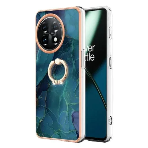 Funda para OnePlus 11 Imd Doble Cara Mármol Galvanoplastia con Anillo (Verde)