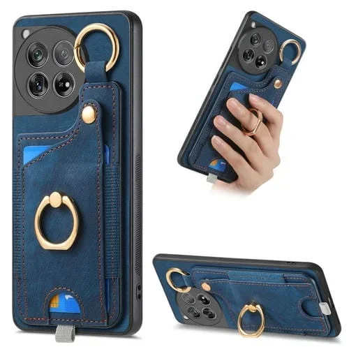 Funda para OnePlus 12 5G con Bolsa para Tarjeta, Anillo y Lazo para Colgar (Azul)