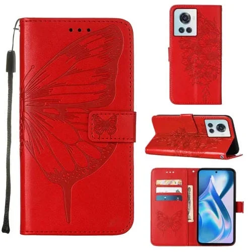 Funda para OnePlus Ace 5G Cuero Mariposa en Relieve (Rojo)