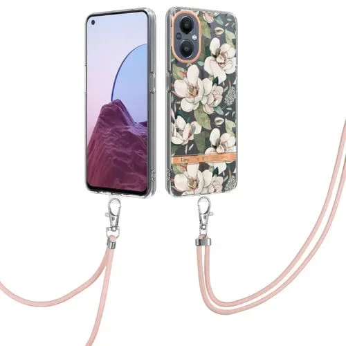 Funda para OnePlus N20 5G Flowers Series TPU con Lanyard (Green Gardenia)