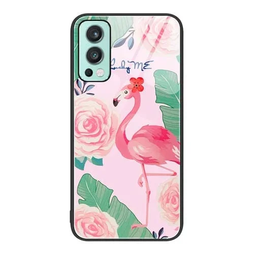 Funda para OnePlus Nord 2 5G Caja de Vidrio Pintado Colorido (Flamingo)